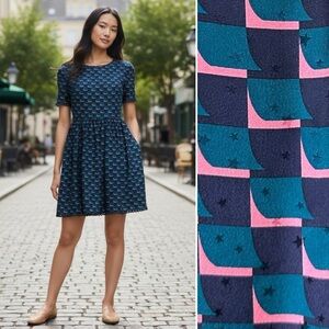 Kenzo 100% Silk Star Print Mini Dress Ric Rac Trim 10 42